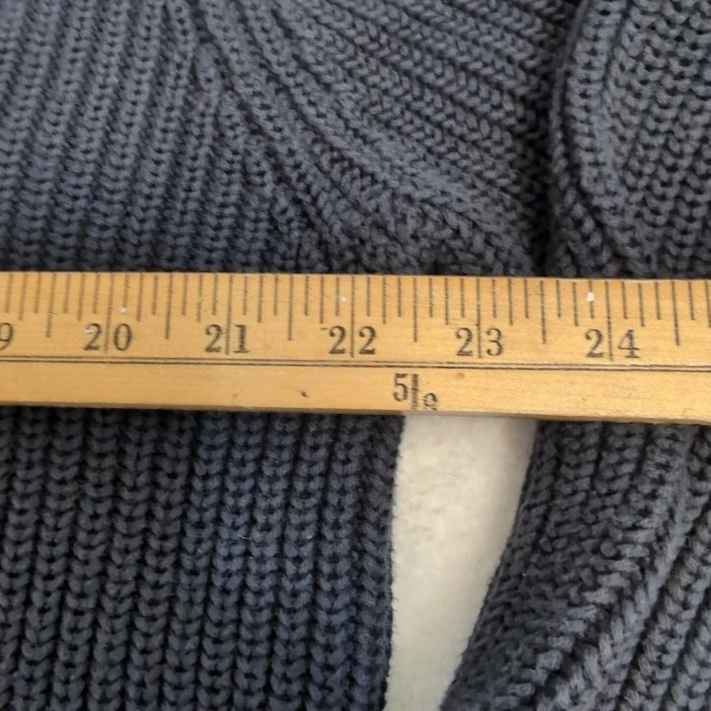 LL Bean Blue 1/4 Button Ribbed‎ Henley Pullover Knit Sweater Mens LT Cotton Ragg